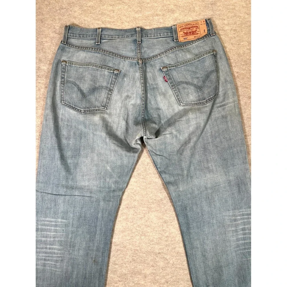 Levis 505 Regular Fit Jeans Mens 36x30 Blue‎ Whiskered Denim Straight Leg Cotton